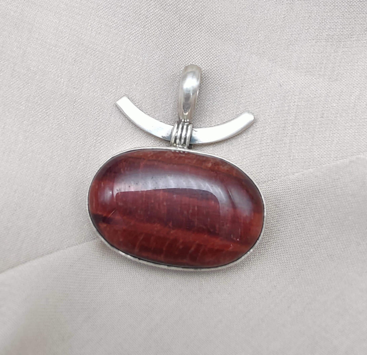 Red Tiger Eye Sterling Silver Pendant: Handmade Root Chakra Necklace