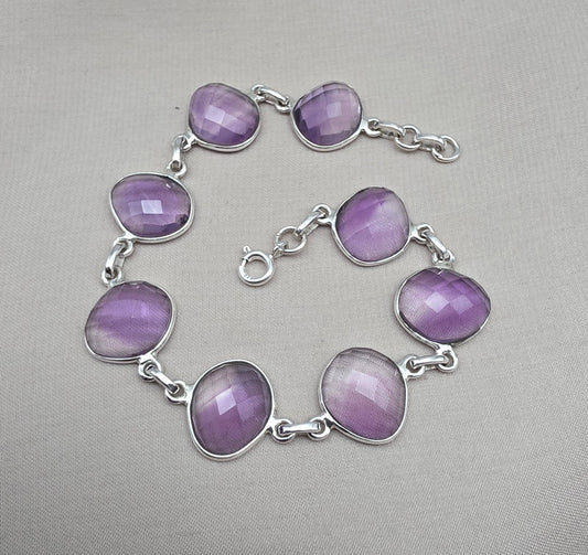 Amethyst 925 Sterling Silver Bracelet Handmade Natural Gemstone