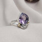 Amethyst Teardrop Ring: 925 Sterling Silver, Gold Shell Motif