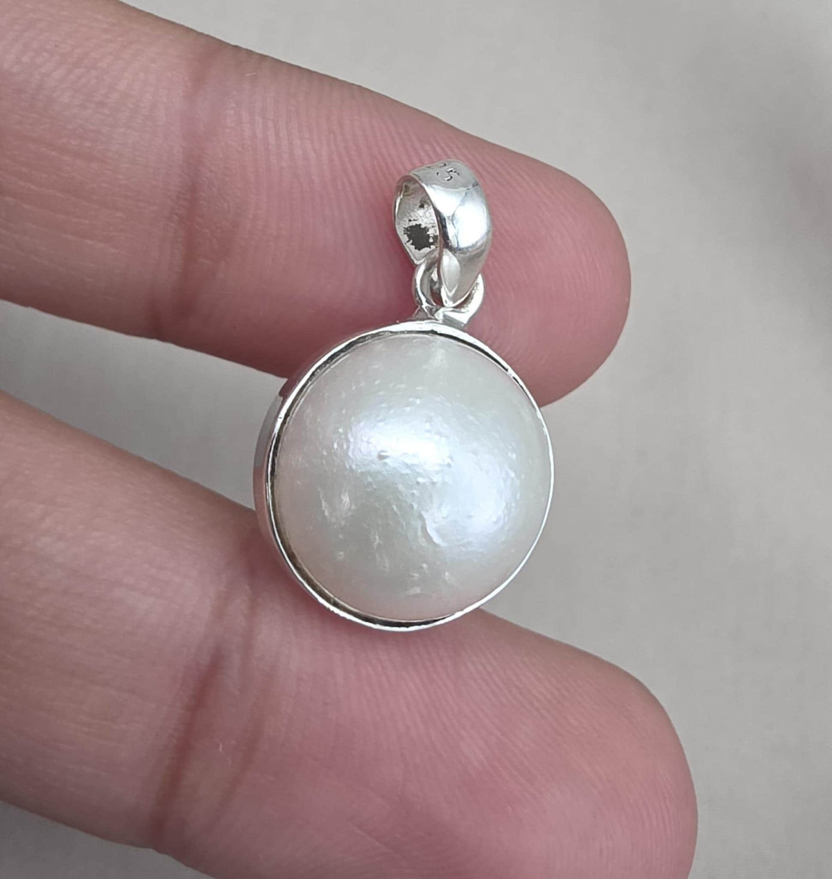 Pearl Pendant 925 Sterling Silver Oval Dome Natural Gemstone Minimal Pendant Handmade Jewelry Gift