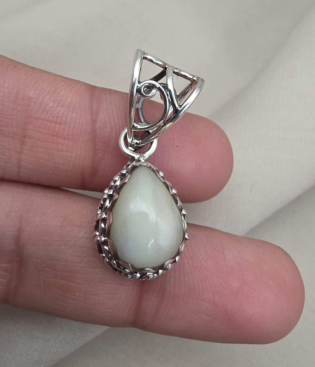 Ethiopian Opal Pear Pendant 925 Sterling Silver Handmade Cabochon Gemstone Jewelry October Birthstone