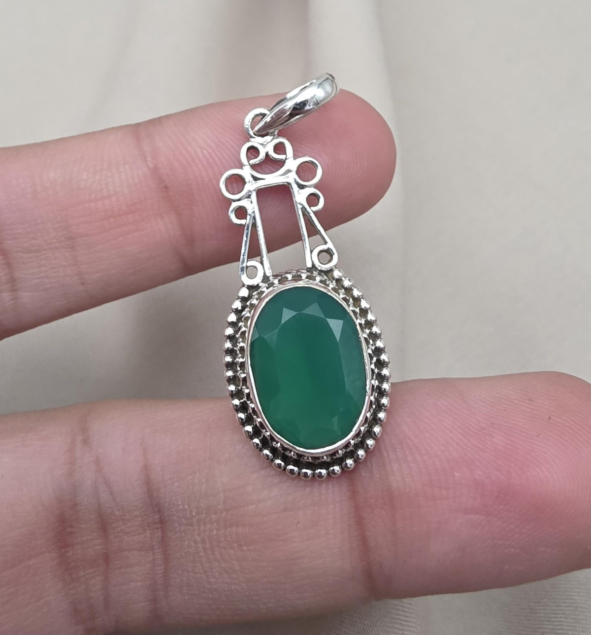 Green Onyx Pendant: Pendant 925 Sterling Silver Faceted Gemstone Necklace Jewelry Gift for Her