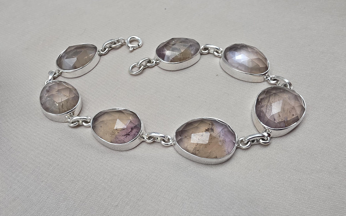 925 Sterling Silver Ametrine Bracelet Natural Faceted Gemstone Jewelry Adjustable Bracelet