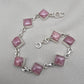925 Sterling Silver Rhodochrosite Bracelet Pink Gemstone Square Link Bracelet Gift for Her