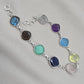 925 Sterling Silver Multi Stone Bracelet Natural Gemstone Cushion Link Jewelry