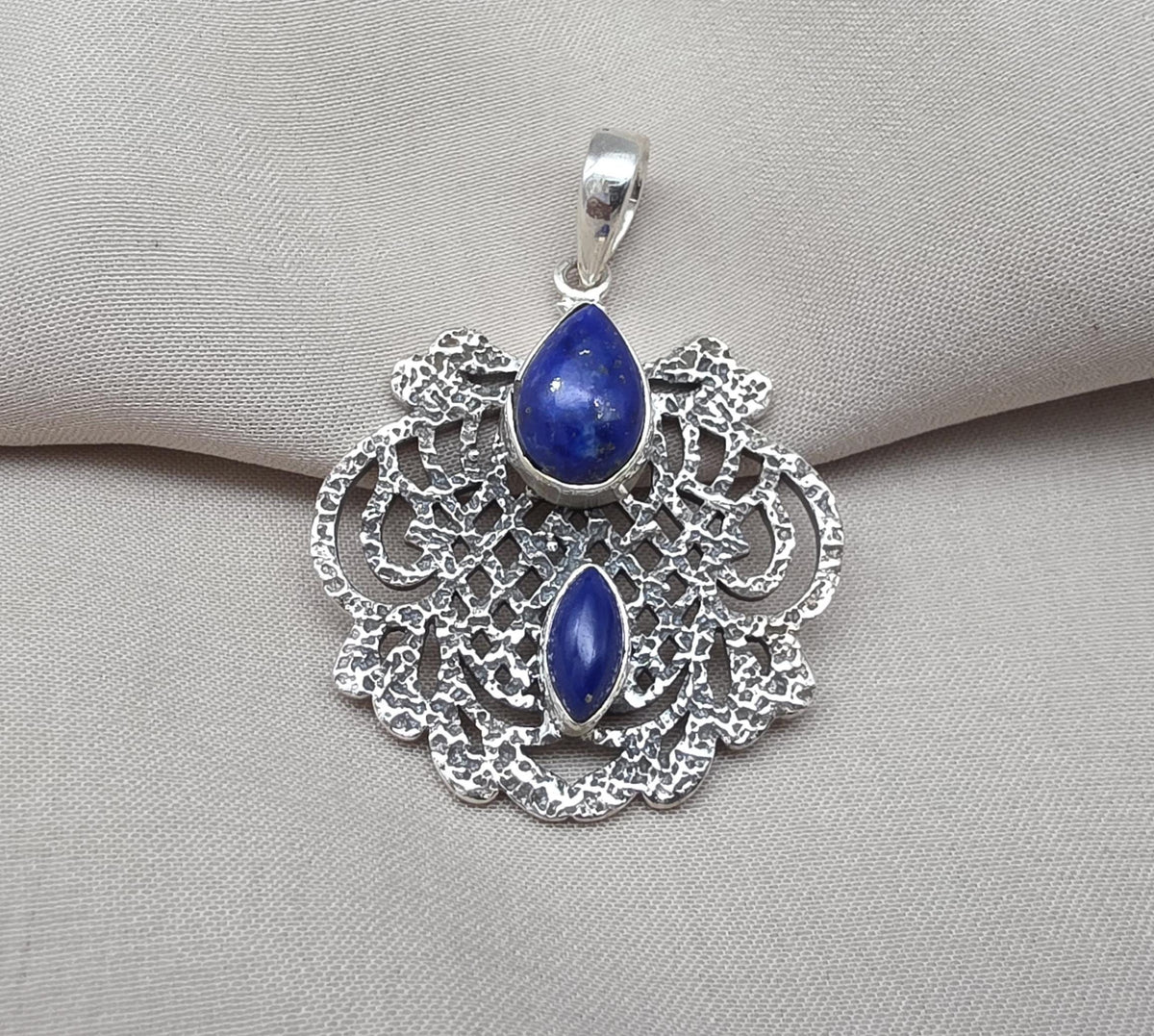Lapis Lazuli Pendant: Handmade 925 Sterling Silver Filigree, Boho Vintage Necklace