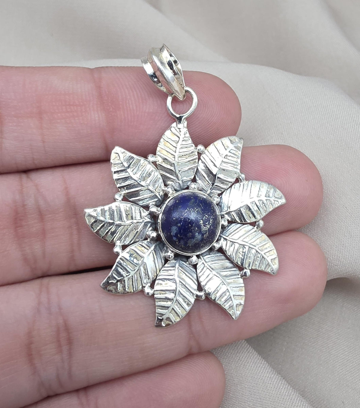 Lapis Lazuli Pendant: 925 Sterling Silver Floral Filigree Necklace