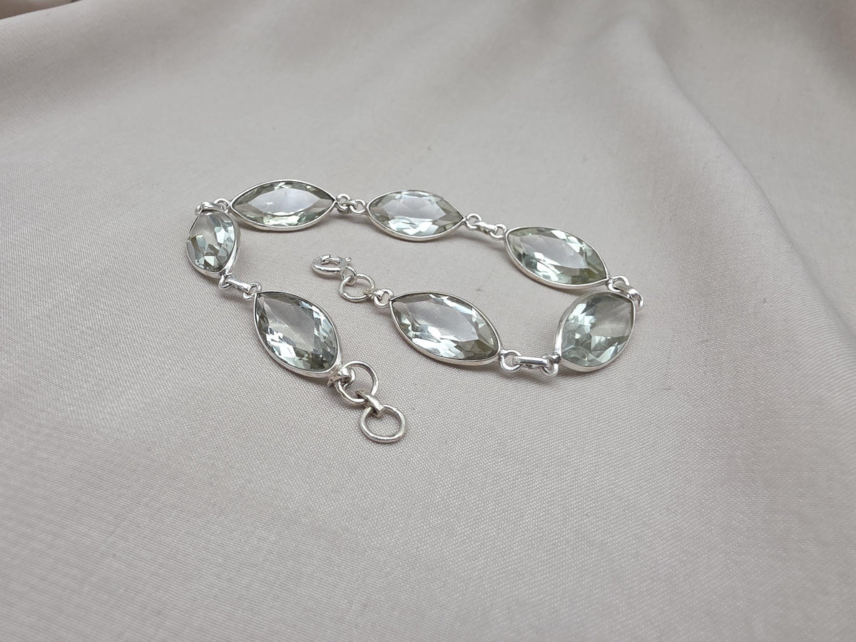 925 Sterling Silver Green Amethyst Bracelet Marquise shape Gemstone Elegant Link Bracelet Gift