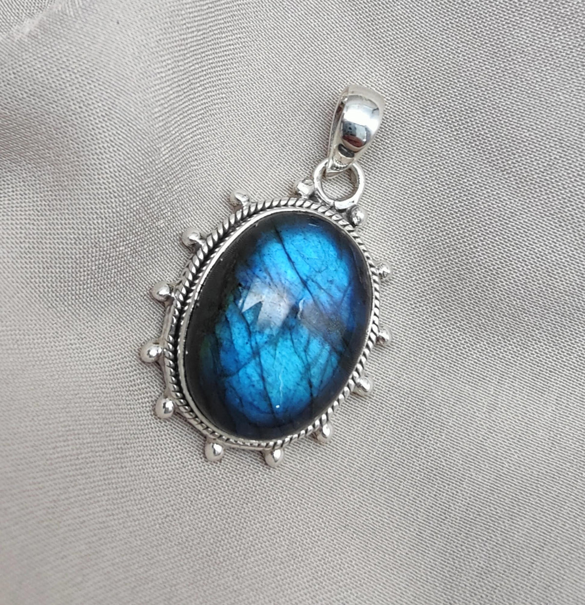 Blue Flash Labradorite 925 Sterling Silver Pendant Boho Necklace