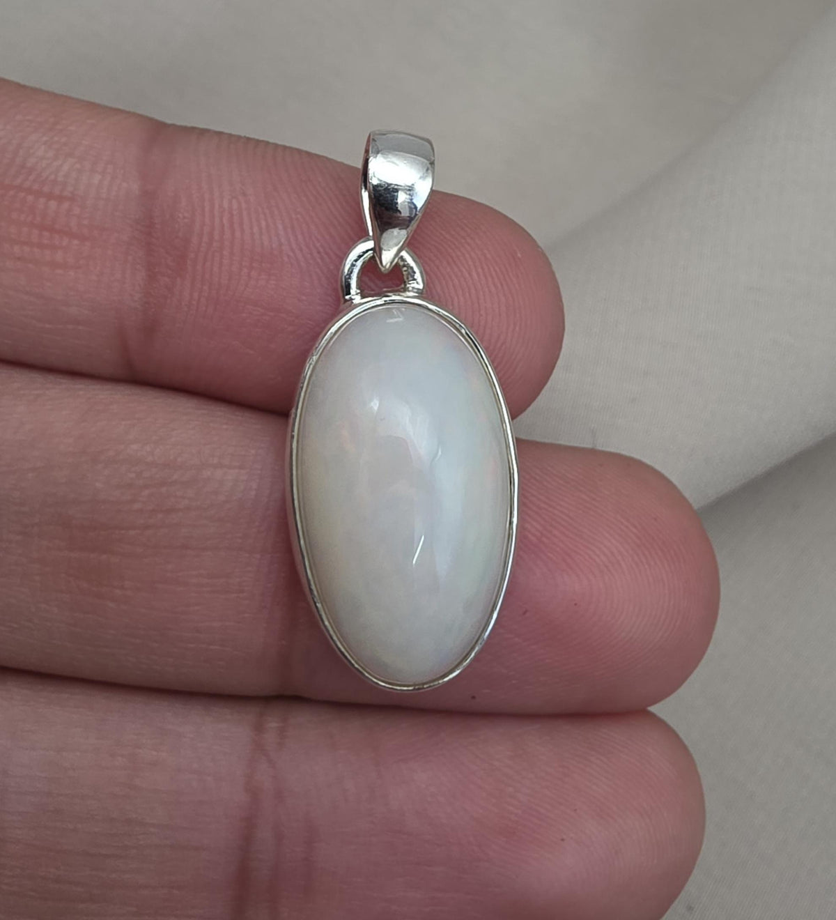 Natural White Opal Cabochon Pendant 925 Sterling Silver Handmade Oval Gemstone Jewelry Gifts
