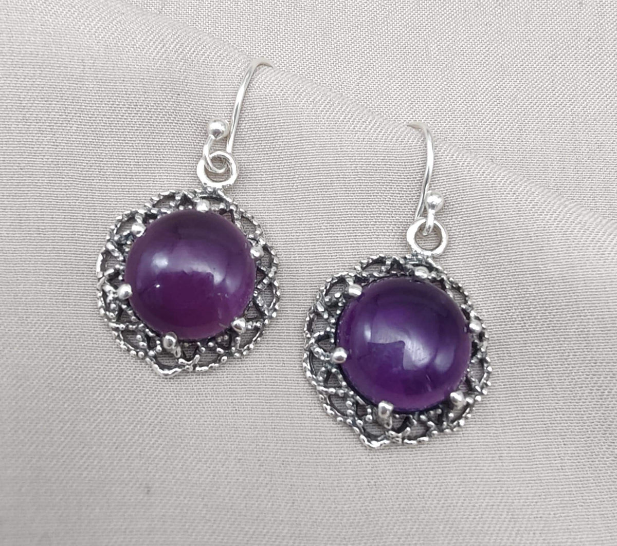 Amethyst 925 Sterling Silver Round Drop Dainty Earrings Boho Jewelry