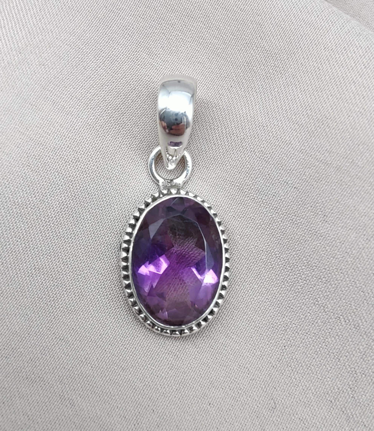 925 Sterling Silver Oval Amethyst Pendant: Healing Crystal Jewelry