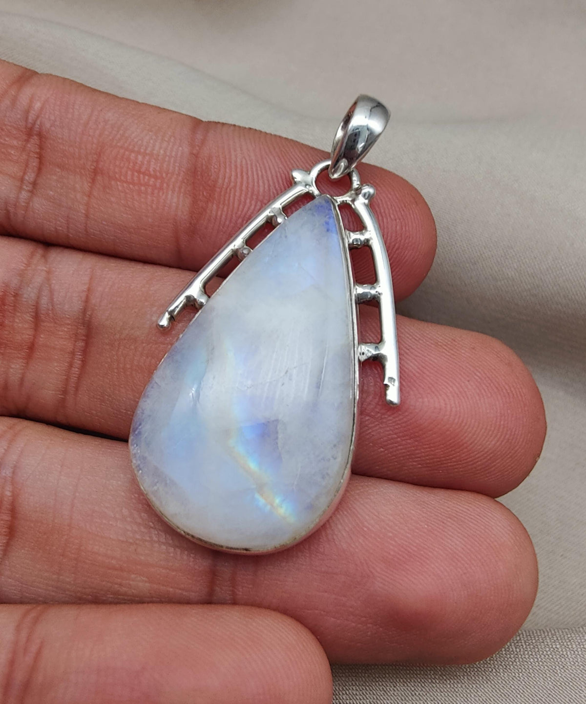 Rainbow Moonstone Pendant | 925 Sterling Silver Teardrop Necklace | June Birthstone | Intuition & Healing Crystal Jewelry