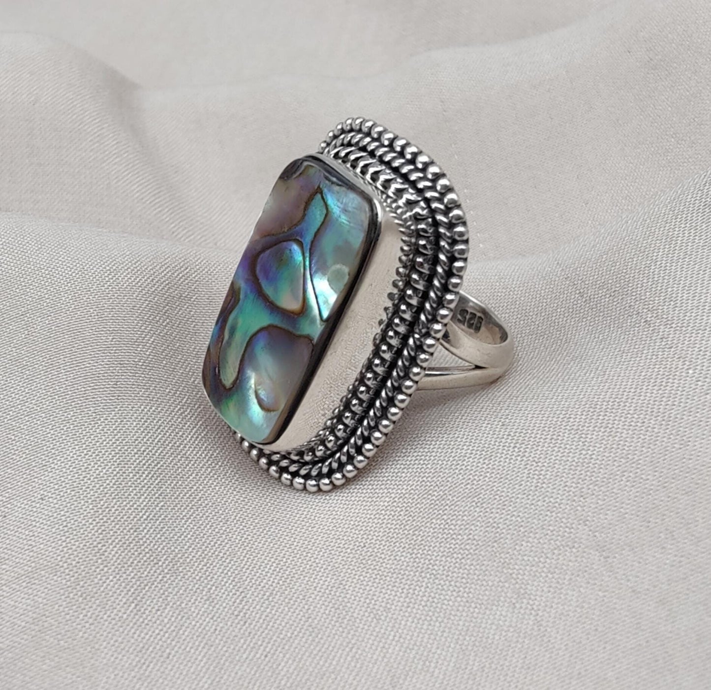 Handmade Abalone Shell 925 Sterling Silver Ring | Boho Ocean Jewelry