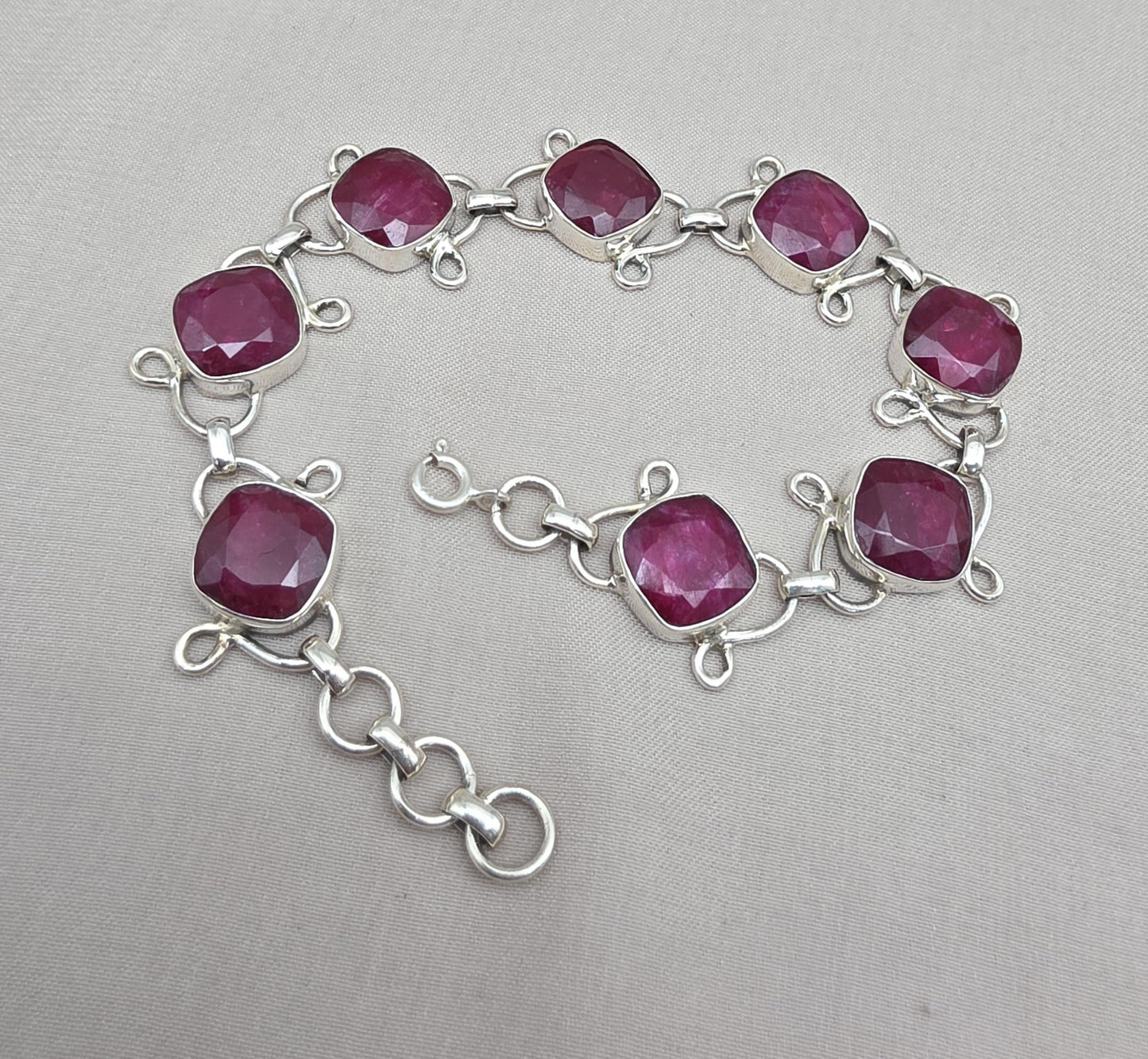 Ruby Bracelet 925 Sterling Silver Red Gemstone Jewelry