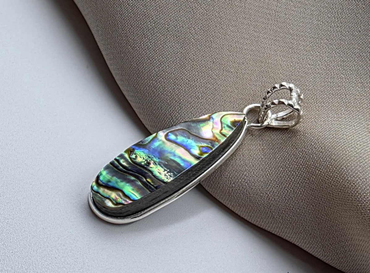 925 Sterling Silver Abalone Shell Teardrop Pendant Natural Pendant Handmade Jewelry