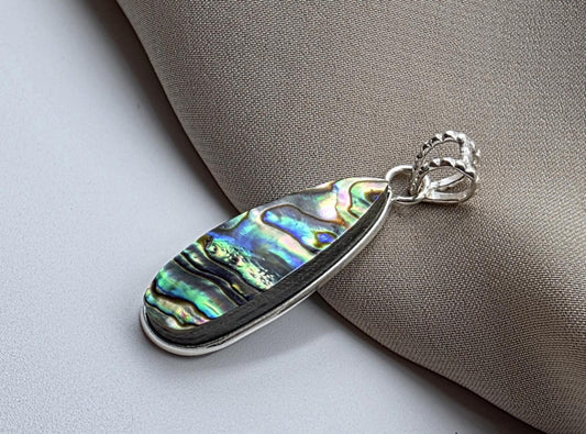 925 Sterling Silver Abalone Shell Teardrop Pendant Natural Pendant Handmade Jewelry