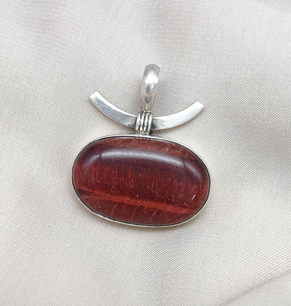 Red Tiger Eye Sterling Silver Pendant: Handmade Root Chakra Necklace