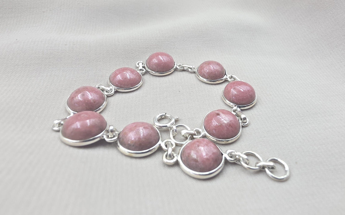 925 Sterling Silver Rhodochrosite Bracelet Handmade Gemstone Boho Jewelry