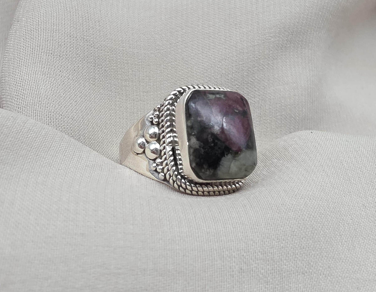 Eudialyte Ring 925 Sterling Silver Boho Statement Ring Gift for Her Crystal Healing Jewelry