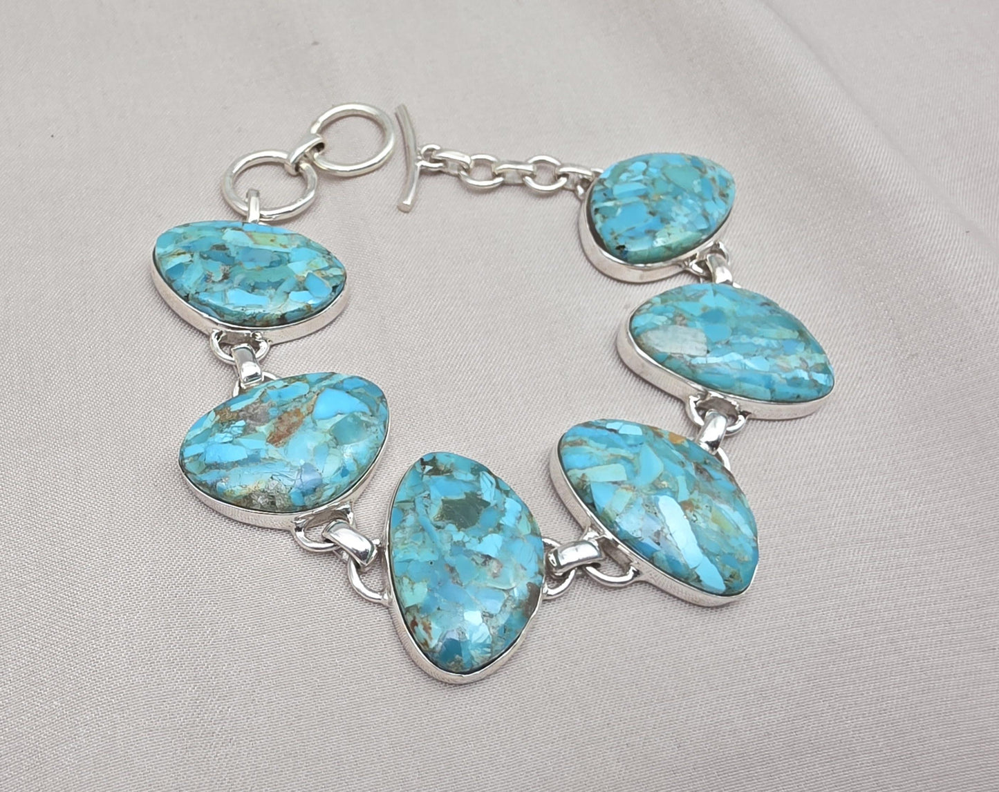 Turquoise Bracelet 925 Silver Blue Statement Gemstone Jewelry Gift for Her