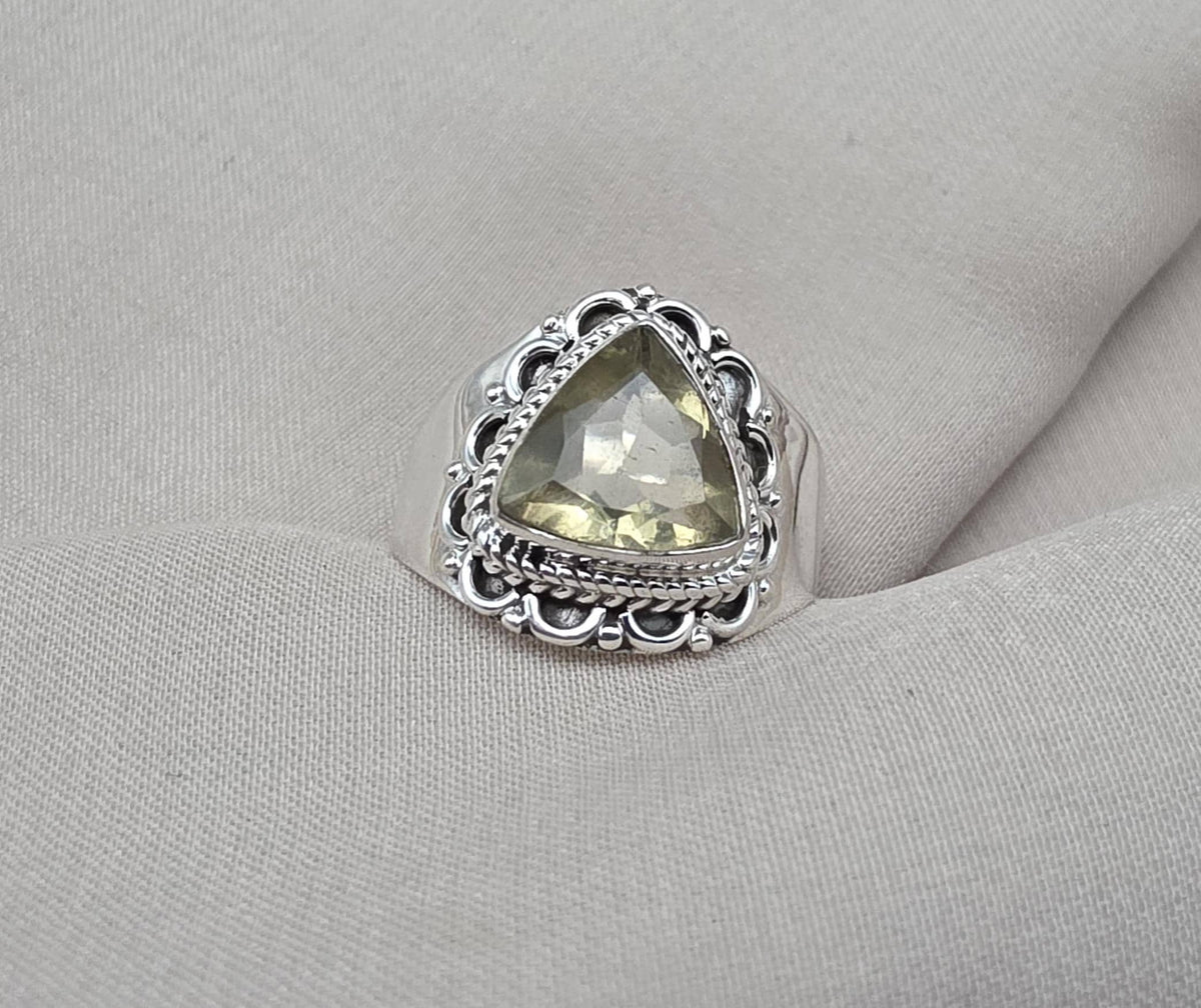 Lemon Quartz 925 Sterling Silver Ring: Handmade Boho Gemstone Jewelry