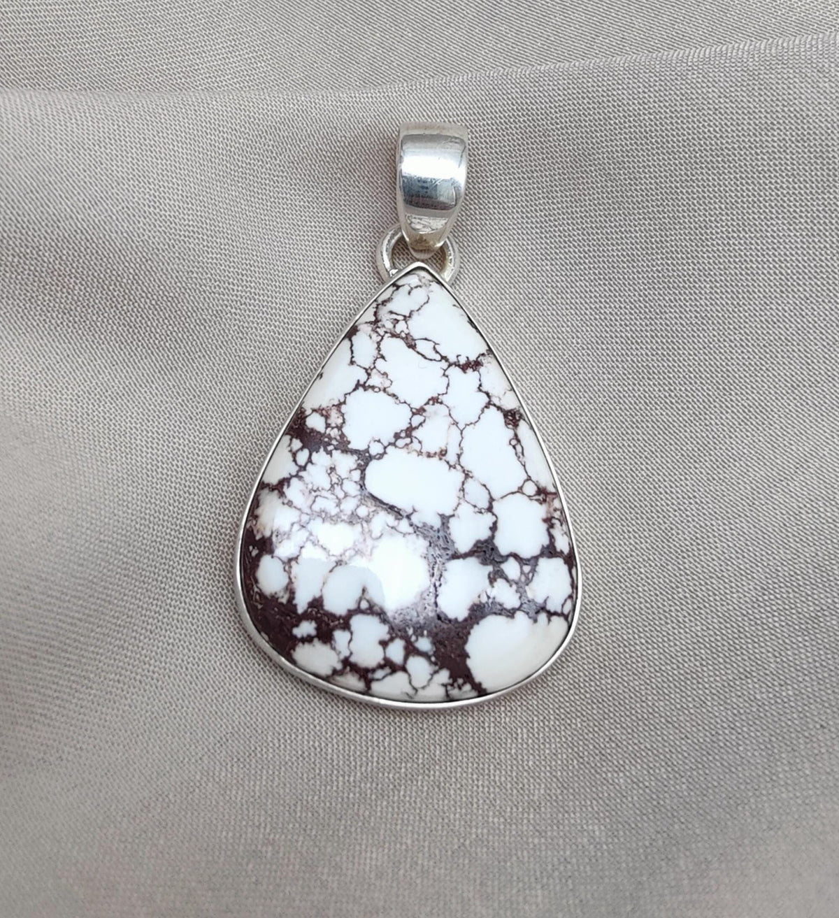 925 Sterling Silver Wild Horse Jasper Pendant Necklace: Teardrop, Boho Healing Crystal
