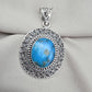 American Turquoise Silver Pendant 925 Sterling Silver Oval Cabochon Handmade Gemstone Jewelry
