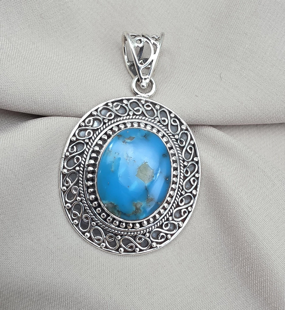 American Turquoise Silver Pendant 925 Sterling Silver Oval Cabochon Handmade Gemstone Jewelry