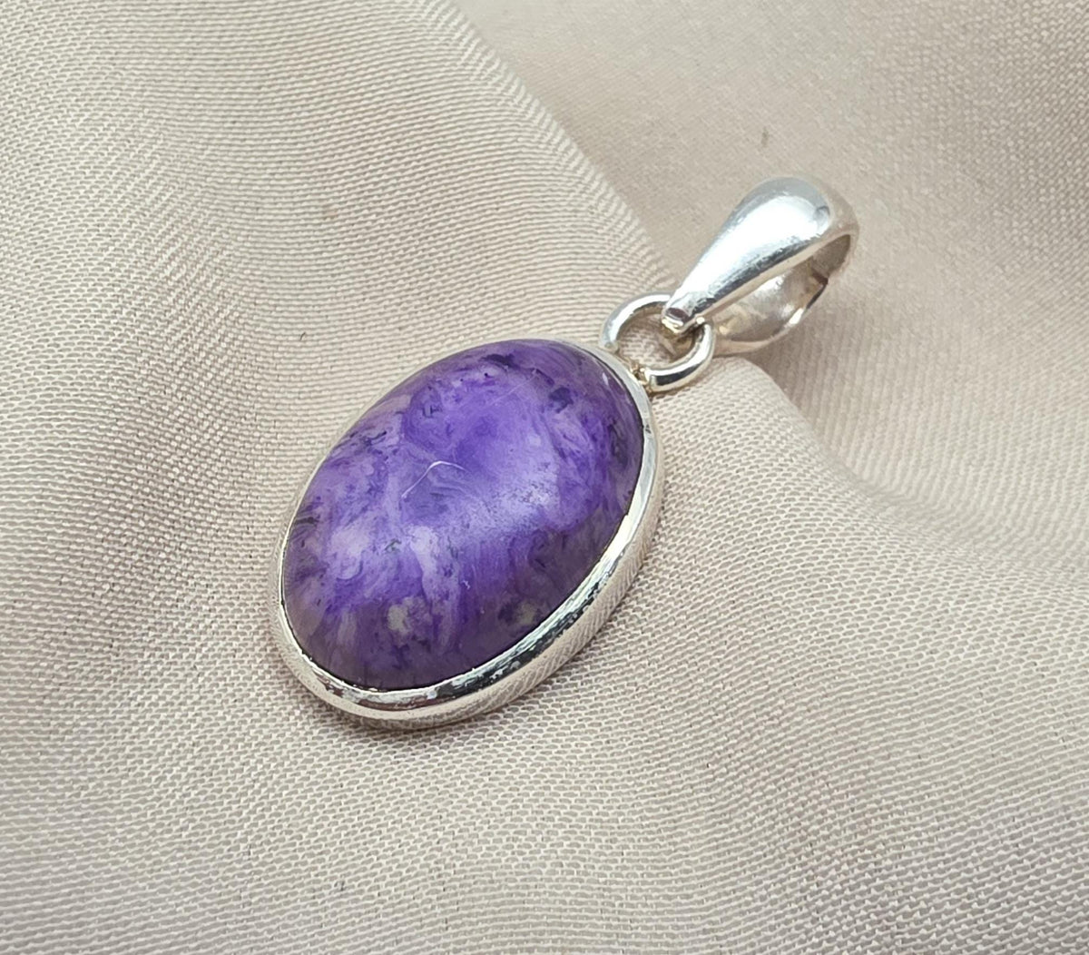 925 Sterling Silver Charoite Pendant: Purple Gemstone Necklace Handmade Jewelry