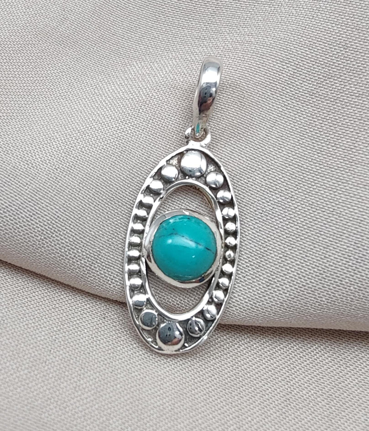 Turquoise Sterling Silver Pendant: Handmade Boho Tribal Necklace