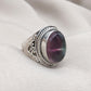 Rainbow Fluorite Ring: 925 Sterling Silver Boho Statement Jewelry