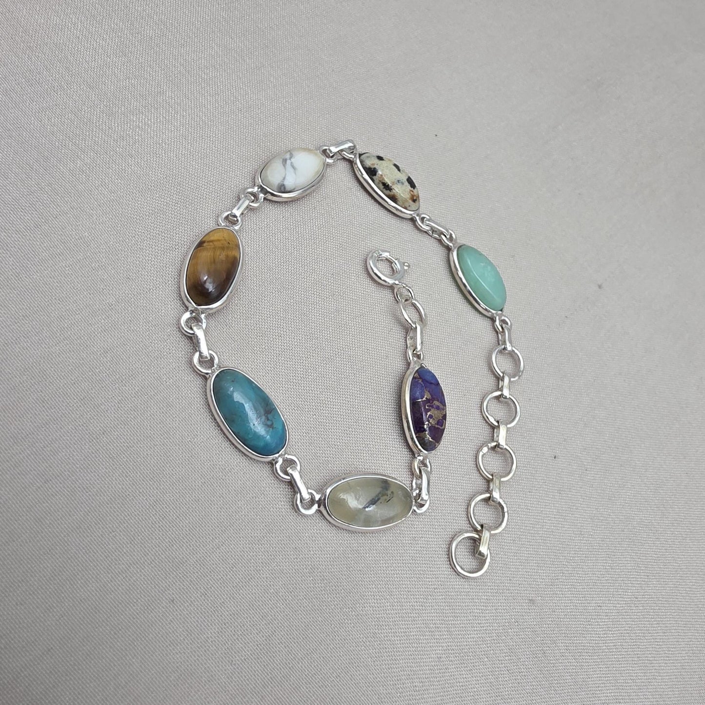 925 Sterling Silver Boho Bracelet Multi Gemstone Colorful Statement Jewelry