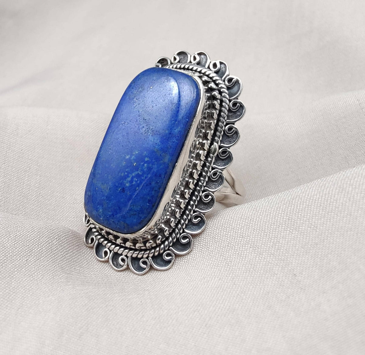 Natural Lapis Lazuli 925 Sterling Silver Ring: Boho September Birthstone Handmade