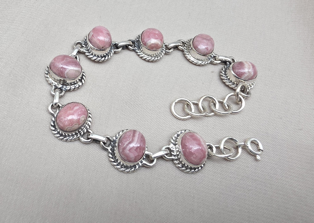 Rhodochrosite Bracelet 925 Silver Pink Gemstone Jewelry Gift for Her