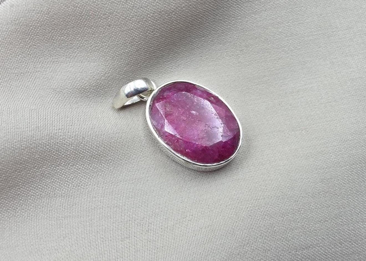 925 Sterling Silver Oval Ruby Pendant, July Birthstone Jewelry, Handmade Bezel Setting