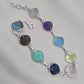 925 Sterling Silver Multi Stone Bracelet Natural Gemstone Cushion Link Jewelry