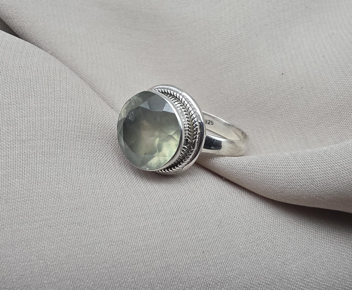 Handmade Sterling Silver Prehnite Ring, Natural Gemstone Statement Jewelry