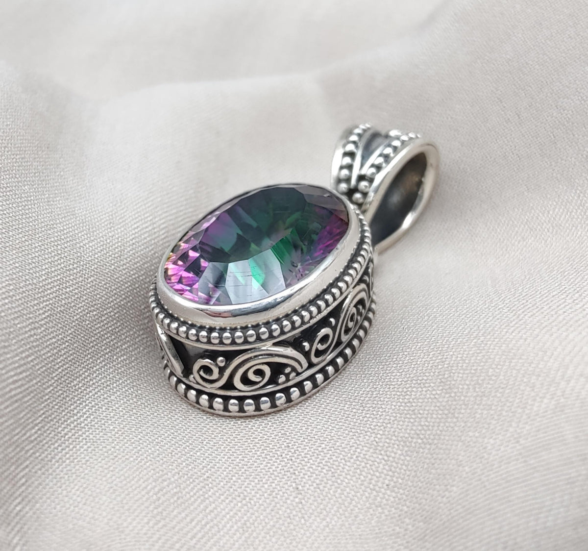 Mystic Topaz Pendant: 925 Sterling Silver Jewelry Rainbow Gemstone, Boho Healing Charm