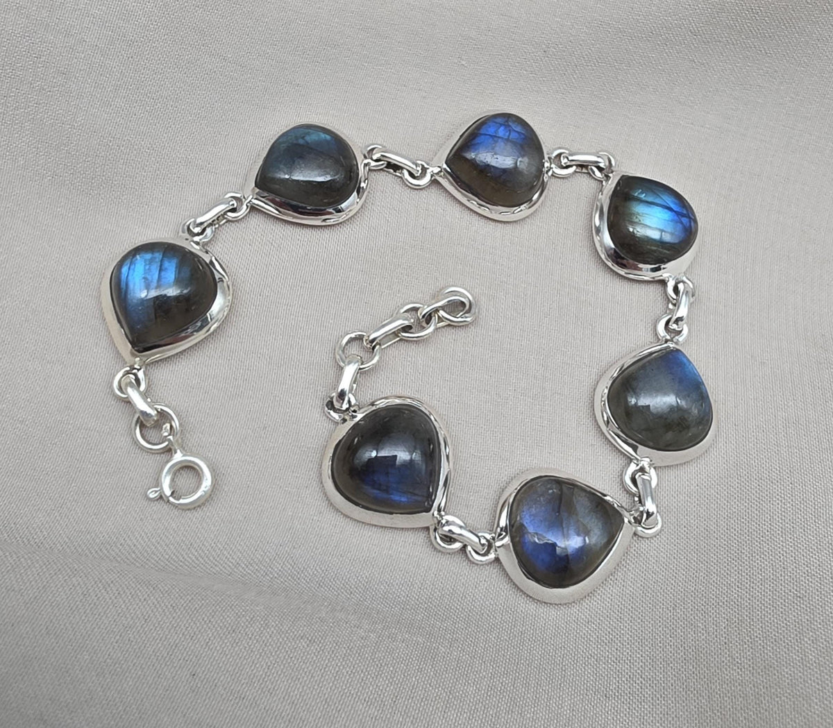 Natural Labradorite Bracelet 925 Sterling Silver, Blue Flash Labradorite Gemstone Jewelry Birthstone Gifts