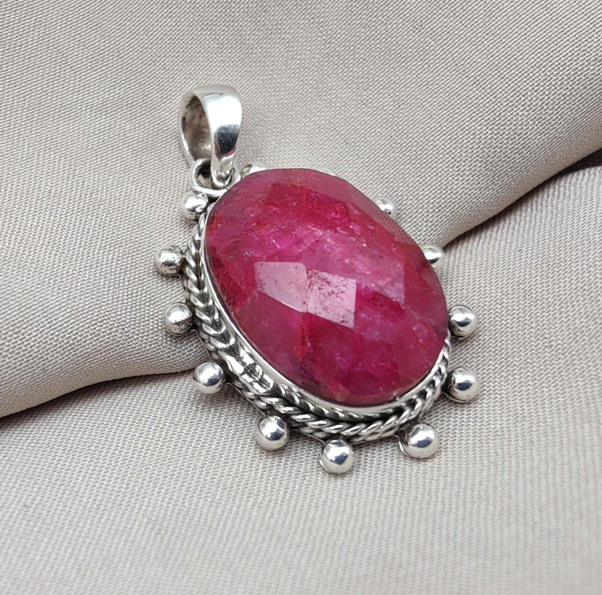 Handmade Ruby Pendant Necklace: Oval Faceted 925 Sterling Silver, July Birthstone
