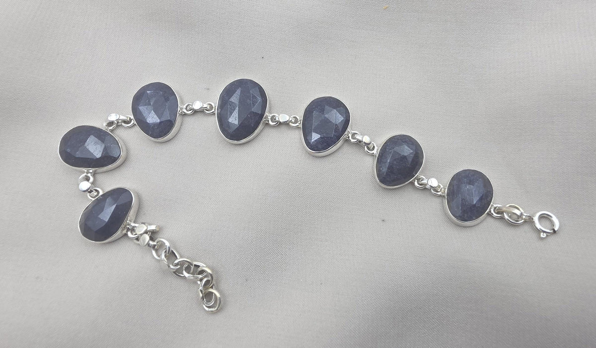 925 Sterling Silver Blue Sapphire Bracelet Faceted Sapphire Jewelry September Birthstone