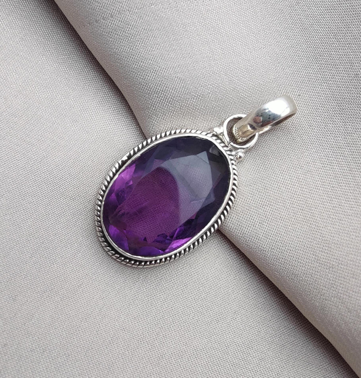 Natural Amethyst Cut Silver Pendant 925 Sterling Purple Gemstone Necklace Handmade February Birthstone Jewelry Gift for Her