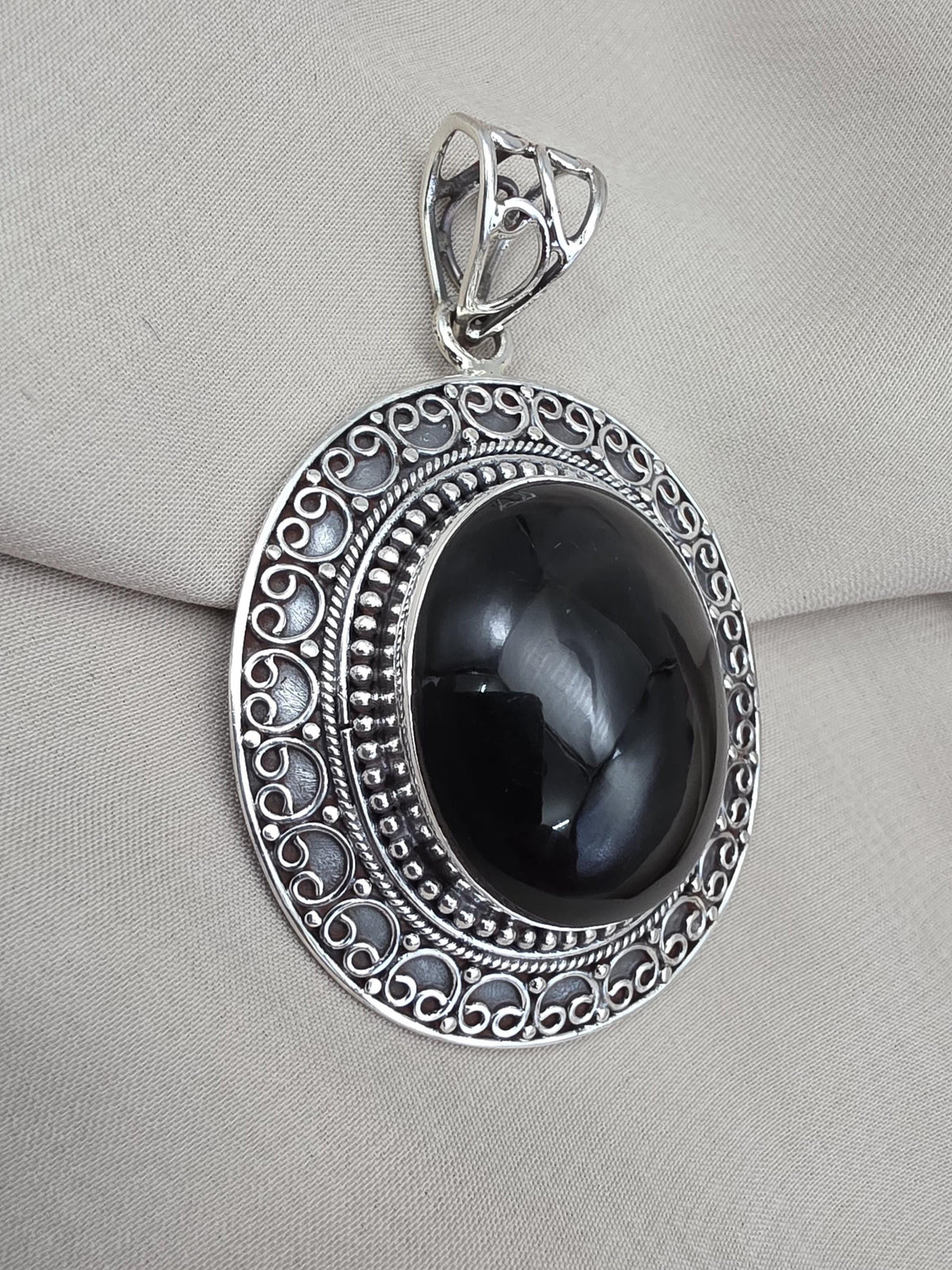 925 Sterling Silver Natural Black Onyx Silver Pendant Oval Cabochon Handmade Gemstone Jewelry