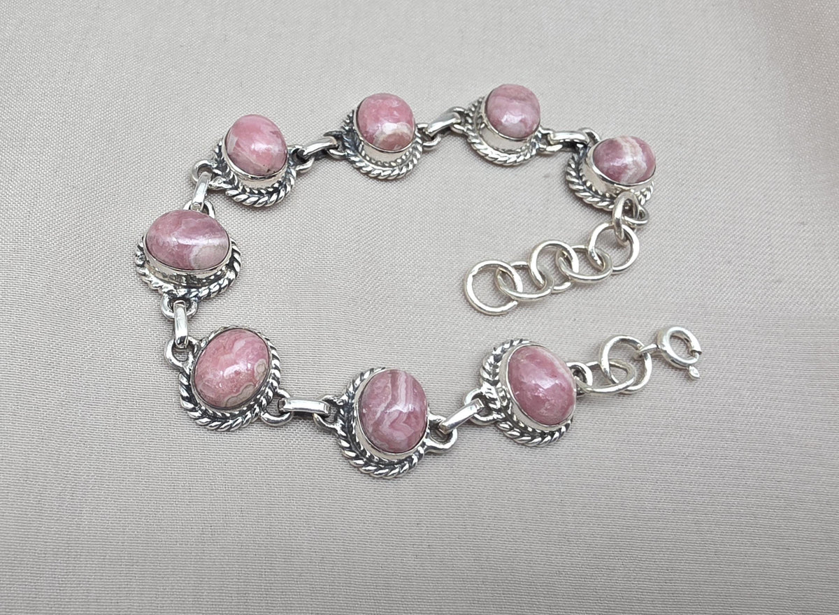 Rhodochrosite Bracelet 925 Silver Pink Gemstone Jewelry Gift for Her