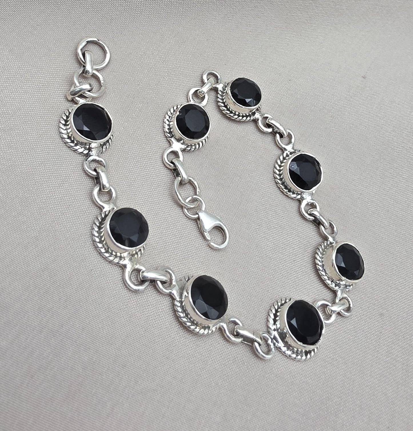 Black Onyx Bracelet 925 Sterling Silver Round Gemstone Wedding Bracelet Unique Design Jewelry
