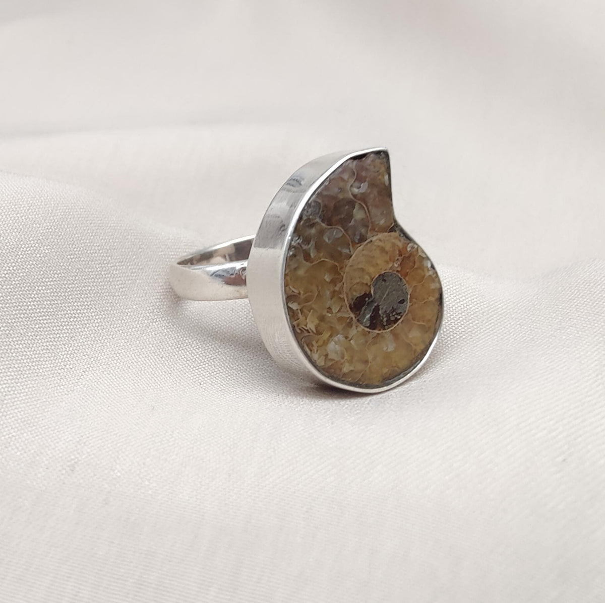 Ammonite Fossil Ring: 925 Sterling Silver Boho Statement Jewelry