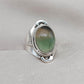 Fluorite Sterling Silver Ring: Green-Gold Crystal, Boho Healing Jewelry