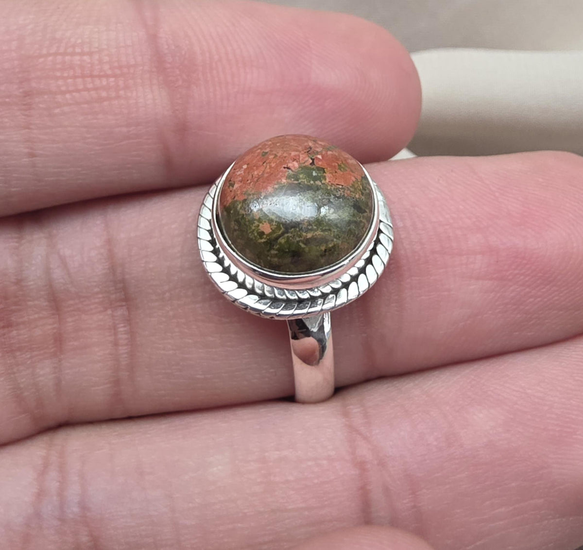 Unakite Jasper 925 Sterling Silver Ring Natural Gemstone Ring Boho Healing Crystal Jewelry