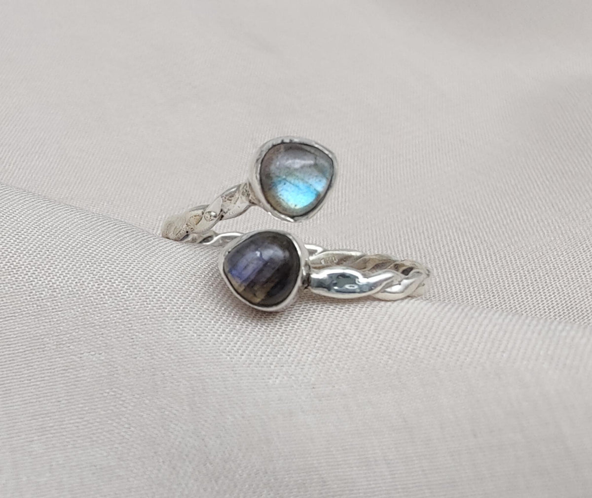 Labradorite Heart Sterling Silver Ring: Adjustable Boho Jewelry